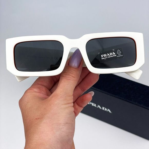 Prada PR06YS 17M5S0 Sunglasses Talc Orange Dark Grey Rectangle Unisex - Picture 3 of 13